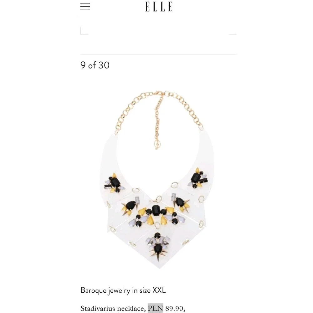 Stradivarius Clear Lucite Bib‎ Statement Necklace Black Yellow Lavender VTG